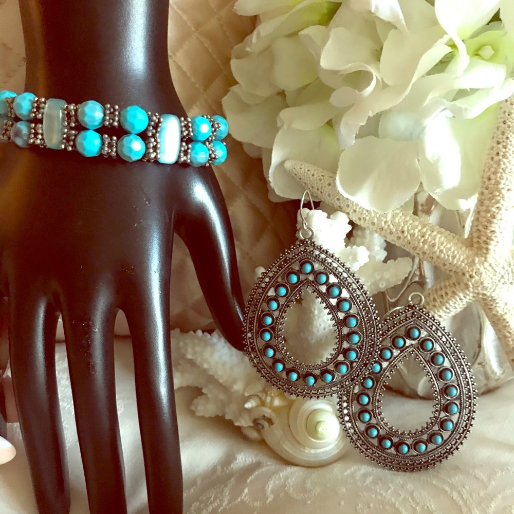**Combo Deal**Turquoise Drop Earrings and Bracelet